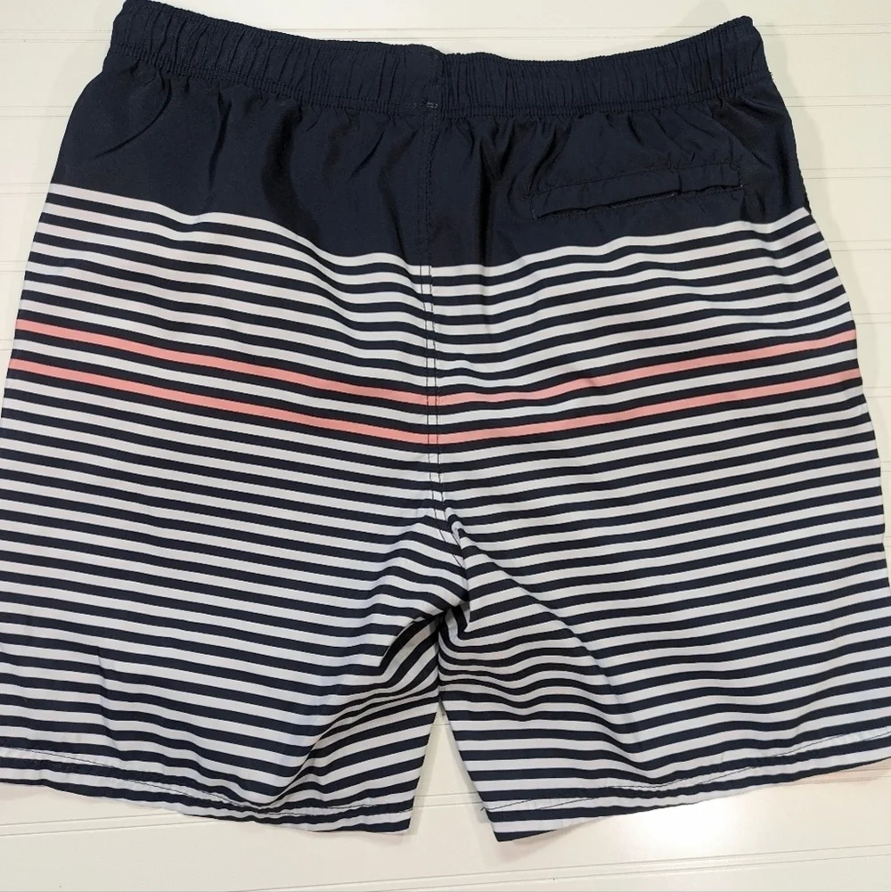 Nautica Navy Pink Striped Swim Trunks